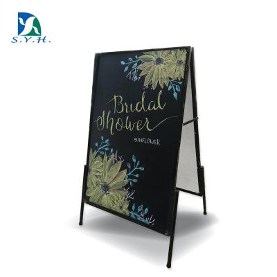 China Stand Design A-frame Metal Chalkboard Poster Board Foldable Adjustable Sidewalk Sign Display Stand for sale