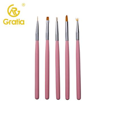 China NAIL Logo Custom High Quality Nail Brush With Pink Wooden Handle Nail Art Gel Polish Drawing Nail Brush for sale