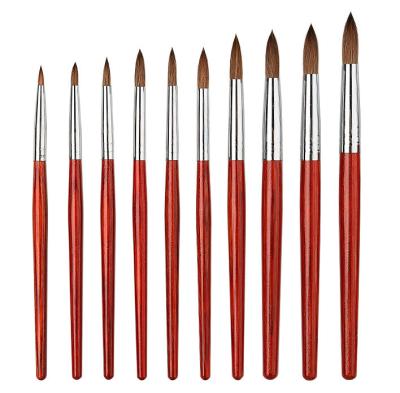 China Hot Selling Kolinsky Acrylic Nail Beauty Care Post Mahogany Mink Nail Brushes Mink Nail Crystal Brushes Carved Nail Art Brushes for sale