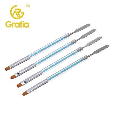 China Dual Function Therapy Pen Take Glue Embossing Stick Light Yellow Double Head Nail Extended Nail Crystal Gel Steel Push Pen Brush for sale