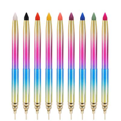 China Replaceable Nail Art Pen Stainless Steel Nail Dotting Tool Caryon Wax Head Double Head Nail Point Drill Beauty Manicure Tool for sale