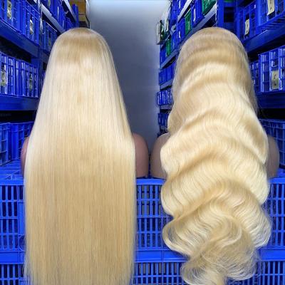 China Full End Raw Virgin Cuticle Aligned Brazilian Human Hair Blonde Indian Human Hair 613 Lace Front Transparent Wig For Black Women for sale