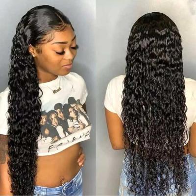 China Cheap Natural Full End Curl Water Wave Wigs, Unprocessed 32 34 36 Inch Lace Front Wig, Transparent Brazilian Hair Lace Wigs for sale