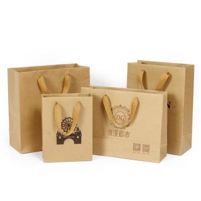 China Handmade Custom Logo Print Wholesale Grocery White Brown Packaging Paper Gift Bag With Handle Industrial Item Outer Packaging for sale