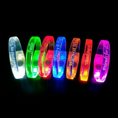 China 2021 Festival Quick React Music Sound Activated Flat Led Wristband Fiber Optic Led Flashing Wristband for sale