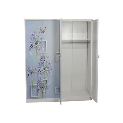 China White Adjustable Bedroom Cabinet (Others) Furniture Printing Sliding Door Metal Wardrobe Steel Clothes Storage Wardrobe Cabinet for sale