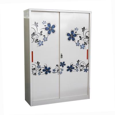 China (Other) 2 door adjustable steel wardrobe with pattern metal cabinet for sale