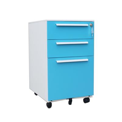 China (Height) Blue Office Cabinet Adjustable Steel Equipment 3 Drawer Metal Movable Pedestal Cabinet for sale