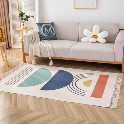 China Workmanship Factory Price Carpet Living Room Decoration Washable Absorbent Fine Direct Cotton Woven Carpet for sale