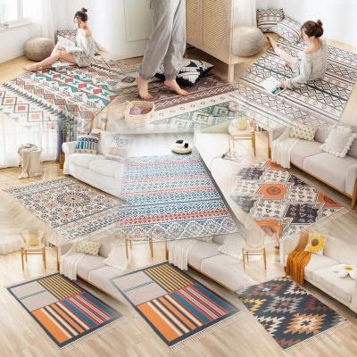 China Anti Slip Printed Carpet Blankets Bedroom Cotton Rug Living Room Floor Mat Washable for sale