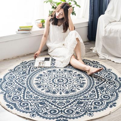 China New Design Washable Living Room Decor Round Floor Mat Digital Printing Round Carpet With Fringes for sale