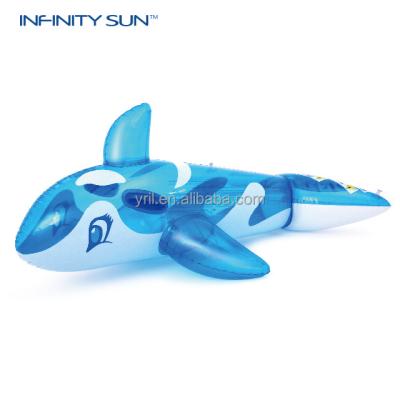 China Swimming Splash Toy Transparent Inflatable Whale Rider Vinyl Outdoor Beach Fun Game Whale for sale