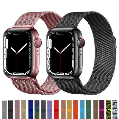 China Stainless Steel Mesh Loop Milanese Watch Band Luxury Smart Watch Easy Magnetic Band Installation For Apple Watch Series 7 45mm 41mm Iwatch Band for sale