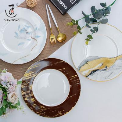 China New Design Viable 11 Inch Hotel Restaurant Wedding Luxury Round Decorative Bone China Dish Fine Dinner Dish for sale