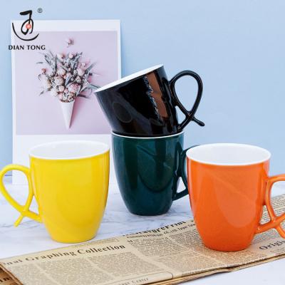 China Sustainable DianTong 10oz Orange Green Yellow Black Custom Logo Printed Porcelain Ceramic Coffee Mugs for sale