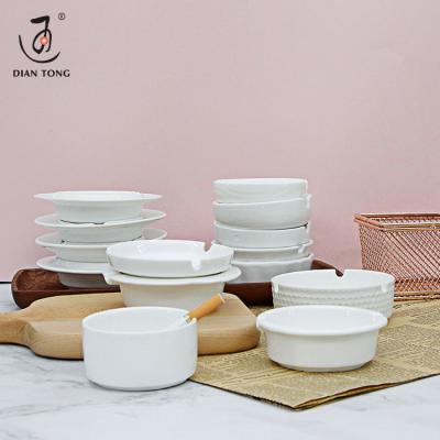 China DianTong Ceramic Custom Logo Porcelain Ash Tray Simple White Round Ceramic Ashtray for sale