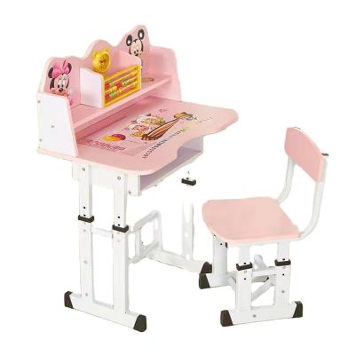 China Lovely Height Adjustable Cardboard Rose Study Table Height For Children Students Kids Desk And Chair Set Mental Material Low Price for sale