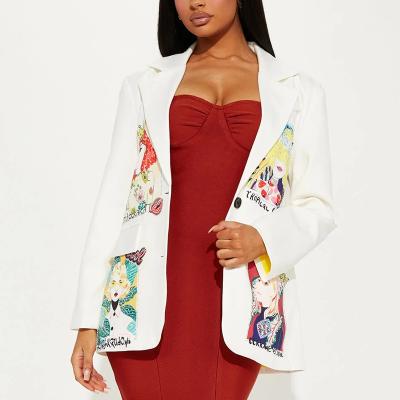 China Breathable Custom Print Women Long Sleeve Epaulet Casual Embellished Blazer for sale