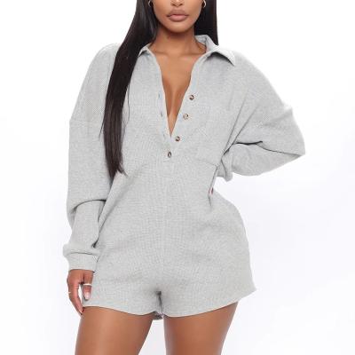 China High Quality Anti-pilling Long Sleeve Half Button Up Front Women Waffle Oversized Rompers for sale