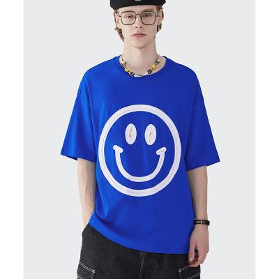 China Anti-Wrinkle 2022 Spring Summer Street Wear Face Printing Couples Solid Smile Men's Short Sleeve T-Shirt Unisex Blouse for sale