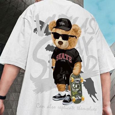 China custom Anti-wrinkle casual street wear plus size crew neck skate bear print graphic T-shirt men unisex for sale