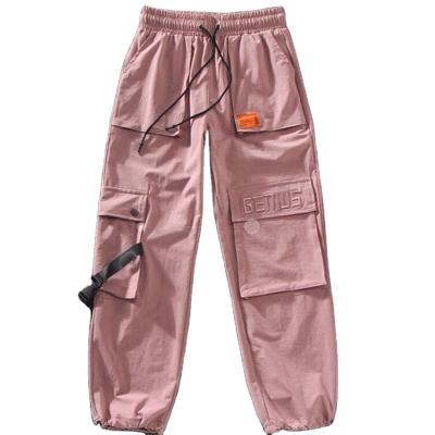 China Custom Anti-Wrinkle Cotton Polyester Splices Sweatpants Side Trousers Women's Cargo Embroidery Stripe Pants for sale