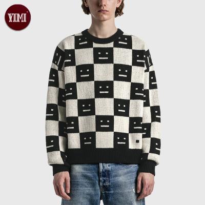 China Custom QUICK DRY Oversized Pullover Knitted Jacquard Sweater Crew Neck Long Sleeve Sweaters For Men for sale