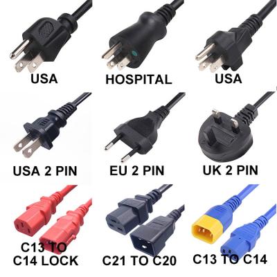 China IEC C13 C14 C19 C20 C21 Power Cables 18/16/14AWG Blue/Red/Black Connector Te koop