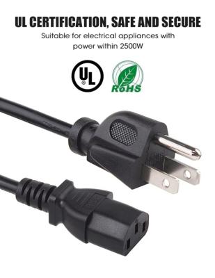 China UL American Power Cord , 3 Pin NEMA 5-15P Plug To IE320 C13 US Type Power Cord for sale