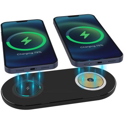 China Magnetic Billing Phone or Earphones Electronics Improved Portable Slim 2 in 1 Magnetic QI Wireless Radio Dual Coils Charger Charging Pad for sale