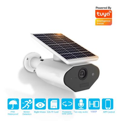 China Night Vision Tuya Solar Battery Camera Low Power WiFi IP Camera 1080P IP66 Outdoor Rechargeable Wireless Waterproof Solar Camera for sale