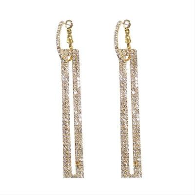 China CLASSIC exquisite gold stainless steel metal earring long drop earrings with metal stud rectangular crystal earring for sale