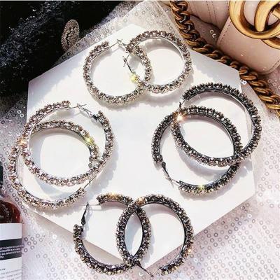 China Hiphop Factory Outlet rhinestone hoop earrings big zircon stud earring big hoop earrings gold plated for sale