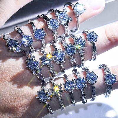 China FASHIONABLE Blue Flower Zircon Ring Tik Tok Hot Selling Zircon Ring Double Open Adjustable Zircon Rings for sale