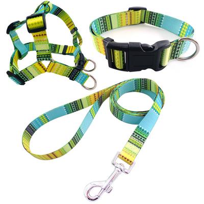 China Hot-selling Cute Amazon Pattern Quick Release Eco-friendly Pet Clothes Strong Dog Collar Leash Harness Set for sale