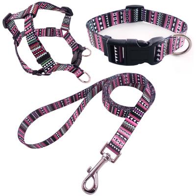 China Promotional Quick Release Factory Pattern Sublimation Printing Cute Pet Clothes Dog Collar Leash Harness Set High Quality for sale