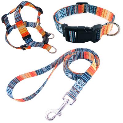 China Quick Release Manufacturer Promotional Pet Lead Pattern Cute Dog Vest Sublimation Print Pet Clothes Durable Dog Collar Leash Harness Set for sale