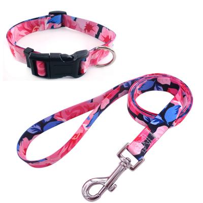 China 2023 New Design Fashion Polyester Sublimation Printing Personalized Dog Collar Pet Accessories Set Custom Dog Collar And Leash Set for sale