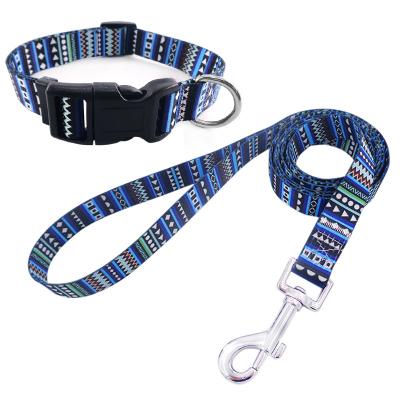 China New Factory Design Custom Sublimation Printing Polyester Hot Selling Durable Dog Strap Set Wholesale Dog Collars And Leashes Set for sale