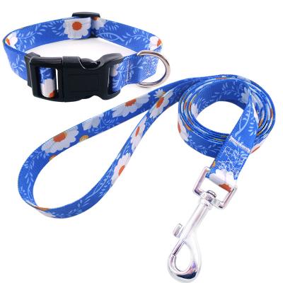 China OEM/ODM factory design new custom heat transfer printing polyester pet clothes dog strap set wholesale dog collars and leashes set for sale