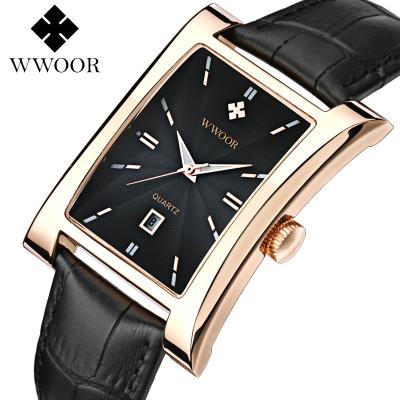 China Classics Automatic Mens Date WWOOR 8017 Wristwatches Fashion Leather Band Waterproof Wristwatches Luxury Custom Logo Quartz Watches For Men for sale