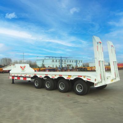 China Super Heavy Duty 4 Axle 13m FGN Low Bed Truck Semi-Trailer with Hydraulic Tail Ramp for sale