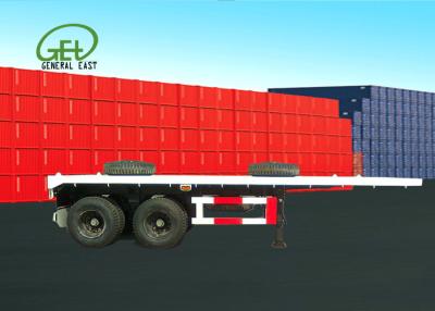 China 50T capaciteit 20ft lage snelheid 2 trommelas semi platbed truck trailer Te koop