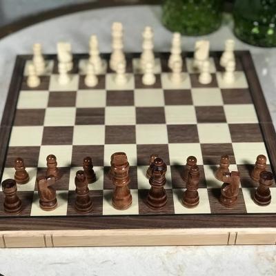 China Travel Set Beautiful Large Wooden Chess Set Folding Wooden Storage Box Portable Board Travel Set With Detailed Pieces for sale