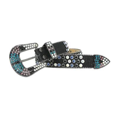 China Western Decoractive High Quality Rhinestone Crystals Design For Men's PU Leather Belt for sale