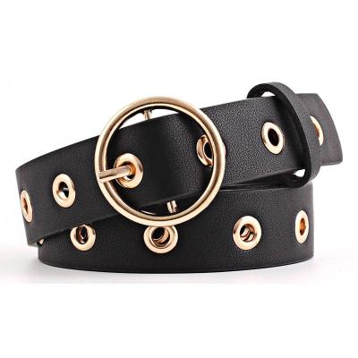 China New Decoractive Fashion Lady Round Pin Buckle PU Women Belt for sale