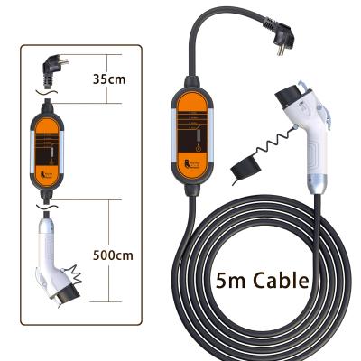 China SAE j1772 8a 10a 13a 16a Adjustable AC Electric Vehicle Portable Charger with 5m Cable 3.5KW 16A for sale