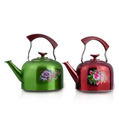 China Sustainable Customized Spray Paint Flower Printed Korean Colorful Stainless Steel Tea Kettle Kettle for sale