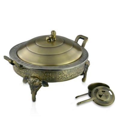 China Buffet Display Stand Luxury Decorative Copper MINI Stove Stand Chafer Stainless Steel Round Food Warmer for sale