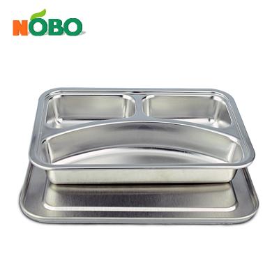 China Fast Food Tray Small Size 3 Compartments Stainless Steel Square Fast Food Tray With Lid for sale